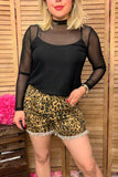 Women denim shorts wholesale Leopard shorts with pockets and trim S023 IS7