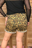 Women denim shorts wholesale Leopard shorts with pockets and trim S023 IS7