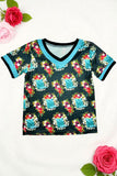 Western boots & floral printed short sleeve girls t-shirt DLH10821-3