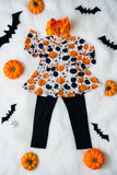 Orange & black pumpkins top black pant kids clothing set XCH0013-7H 9S4