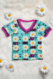 Western daisy & animal printed short sleeve girls t-shirt DLH10821-1