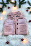 Pink sherpa sleeveless reversible girls vest w/buttons up XCH03031