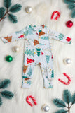 Christmas tree printed knitted long sleeve baby romper w/zippers DLH2838