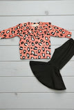 Western leopdard ruffle long sleeve top black pant girls botique set XCH0015-28H A4S7