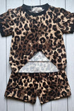 Soft leopard Mom and me top & shorts 2pcs girls sets BQ2417