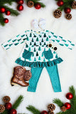 Hunter green trees & polka dots 2pc ruffle set XCH0015-24H A3S5