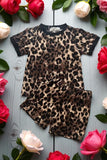 Soft leopard Mom and me top & shorts 2pcs girls sets BQ2417