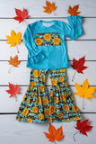 Sunflower & Leopard prints ruffle long sleeve top bell bottom girls sets DLH1017-2 A7S4