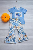 Light blue pumpkins & flowers girls clothing set 1177WY A8S6