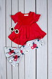 Red high-low ruffle short sleeve top & western pant 2pc girls sets XCH0015-4H
