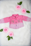 Pink wahsed denim cost with rhinestone fringe long sleeve girls coat DLH2623 A11S5