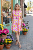 YMY13142 Yellow&pink floral printed sleeveless women dresses w/pocket CS12