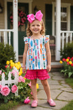 Multi printed surfboards & pink shorts 2pcs girl set XCH0333-3H (A5S6)