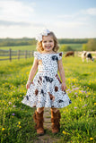 Western Polka dots & cow printed girls dress w/criss cross back DLH2316 (A1S6)
