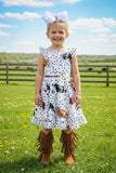 Western Polka dots & cow printed girls dress w/criss cross back DLH2316 (A1S6)