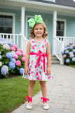 Girls dress wholesale online Floral prints sleeveless & pink belt toddler kids dress XCH03014