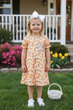 Floral printed short sleeve girls dress with sequin pocket XCH0555-18H (A2S5)