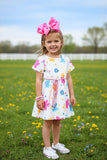 Summer girls dress suppliers Floral printed w/short sleeves and belt XCH07002 (A2S3)