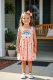DLH2863 Sequin rainbow & polka dot printed pink girls dress (A2S3)