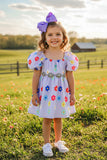Girls dress wholesale Purple floral print puff short sleeve children's clothing store XCH03016 (A2S2)