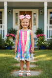 XCH03012 Multi color serape unicorn printed sleeveless girls swirl dress (A2S2)