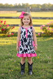 Wholesale Pink cow printed girl dress w/pockets XCH0888-9H A1S5