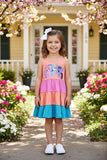 Girls dress wholesale Unicorn prints pink orange teal kids swirl dress DLH2871 (A2S1)