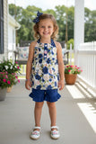 BLUE FLORAL printed girl top & shorts girls sets LC0018 (A3S9)