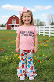 Shop western CUTER VERSION OF MY DAD top floral printed bell bottom 2pc girls sets XCH0333-11H (A7S5)