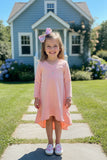 XCH0020-6H Pink long style ruffle bottom long sleeve girls dress