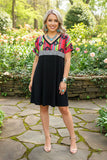 Aztec & leopard printed & black color block short sleeve women dresses XCH15544 AS12