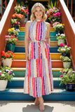 Multi color striped printed sleeveless halter maxi dress w/side pockets & waist belt GJQ13495 (AS9) (Afloor)