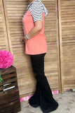 GJQ9320-4 Leopard & stripe print & peach short sleeve hooded women top (AS12)