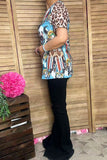 Plus size Bull skull & sunflower printed leopard short sleeve women tops XCH12468 GS11