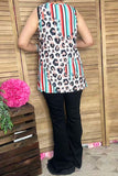 XCH13017 Leopard & serape popsicle multi colors printed women tank top