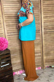 Sunflower  &Aztec printed Turquoise short sleeves women tops XCH12481 (GS12)