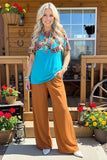 Sunflower  &Aztec printed Turquoise short sleeves women tops XCH12481 (GS12)