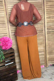 Southern Stitch Solid color brown sheer long sleeve women top XCH17035