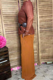 Southern Stitch Solid color brown sheer long sleeve women top XCH17035