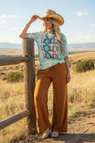 Howdy blue concho printed short sleeve women t-shirt DLH12158 (AS8)