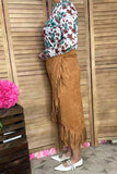 Plus size tan suede fringe tassel women skirt XCH13467S IS18