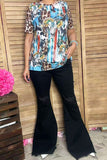 Plus size Bull skull & sunflower printed leopard short sleeve women tops XCH12468 GS11