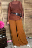 Southern Stitch Solid color brown sheer long sleeve women top XCH17035