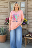 "STAY WILD" Pink cactus printed short sleeve women top DLH9116 IS14