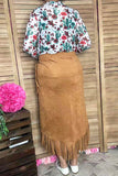 Plus size tan suede fringe tassel women skirt XCH13467S IS18