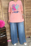"STAY WILD" Pink cactus printed short sleeve women top DLH9116 IS14