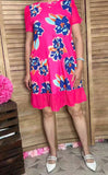 YMY14747 Floral printed ruffle short sleeve w/side pockets women dress BS4