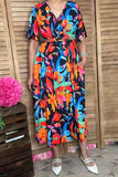 Trendy chic floral short sleeve maxi women boutique dress w/v-neckline XCH16198 (AS5)