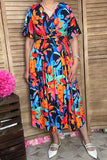 Trendy chic floral short sleeve maxi women boutique dress w/v-neckline XCH16198 (AS5)