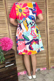 Multi color floral prints women dress with pink short sleeves XCH15001  (AS2)